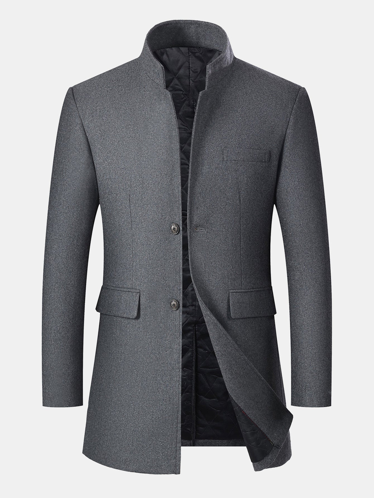 Men's Tailored Wool Blend Winter Overcoat with Quilted Lining