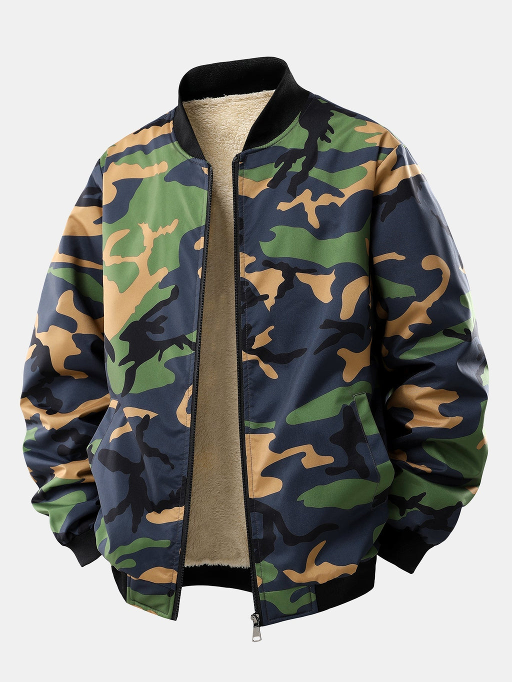 Men's Teddy-Lined Camouflage Bomber Jacket