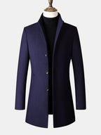 Men's Tailored Wool Blend Overcoat – Smart Stand Collar Button-Up Long Coat