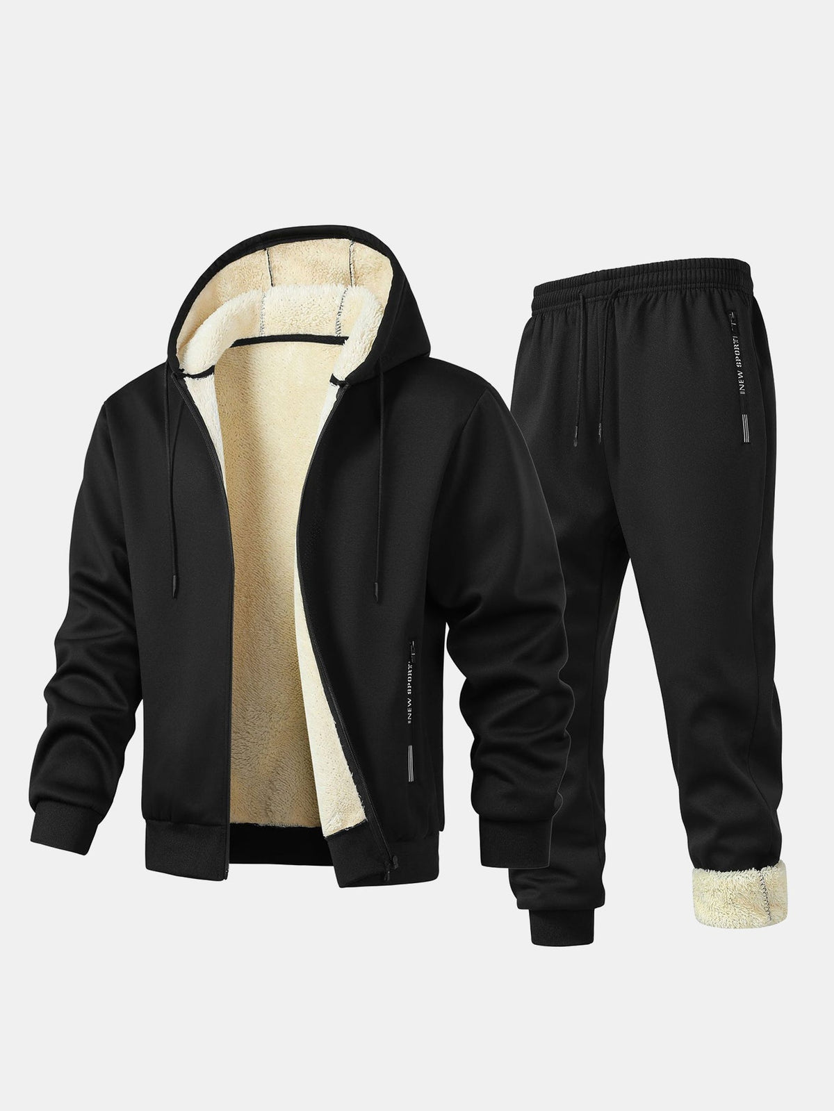 Men's Teddy-Lined Hooded Tracksuit – Zip Jacket and Joggers