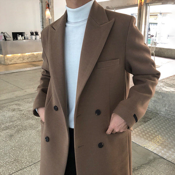 Men's Double-Breasted Overcoat with Notched Lapels