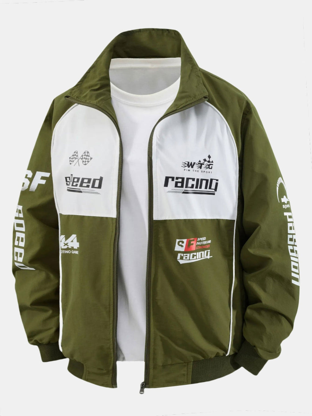 Men's Printed Racing Track Jacket with Full Zip