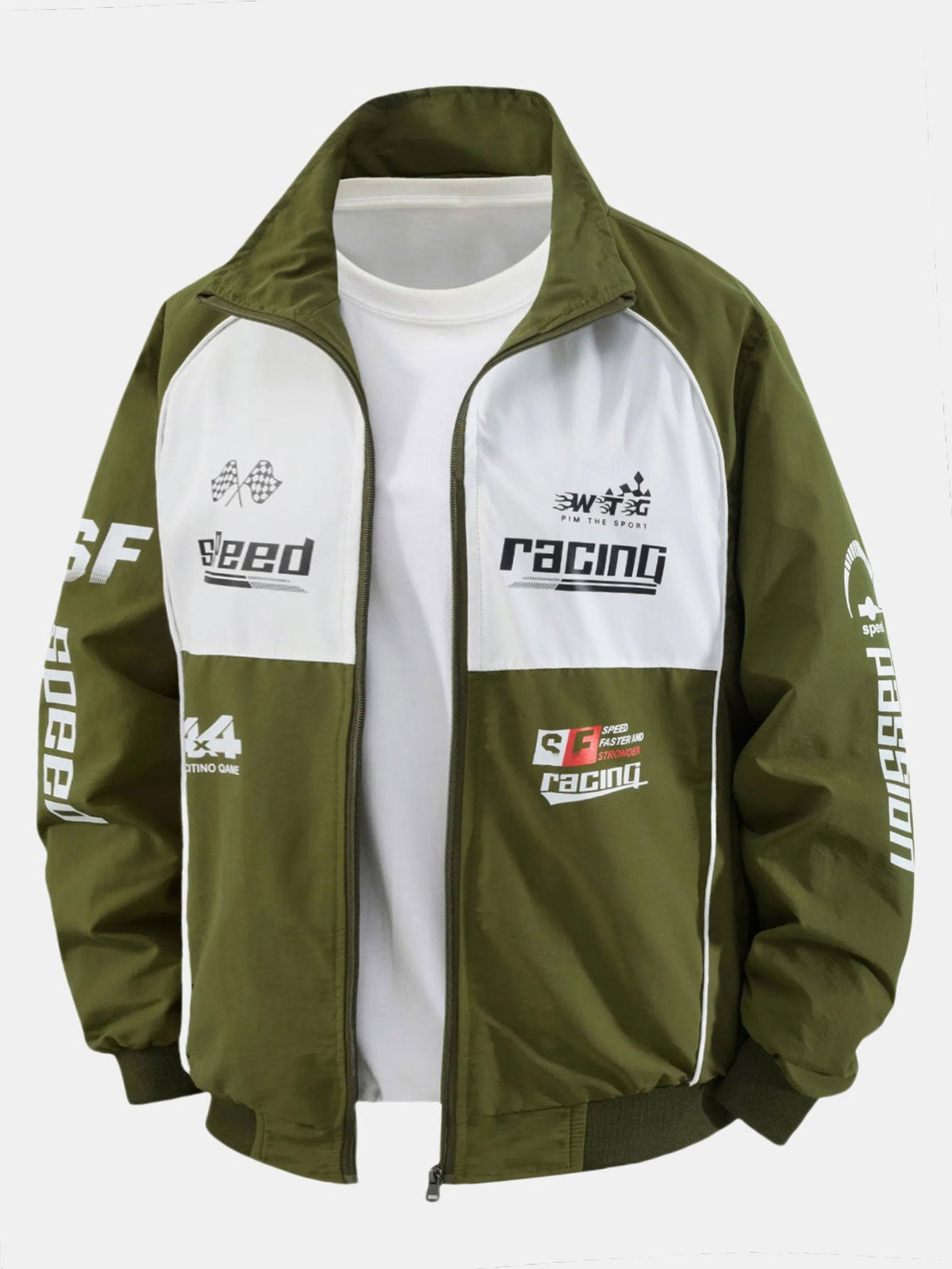 Men's Printed Racing Track Jacket with Full Zip