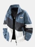 Men's Plush Teddy Fleece Zip-Up Jacket with Printed Panels