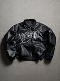 Men's Vintage-Inspired Faux Leather Bomber Jacket