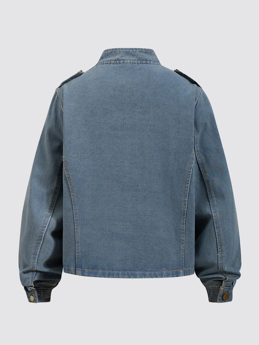 Men's Washed Denim Military Jacket with Stand Collar