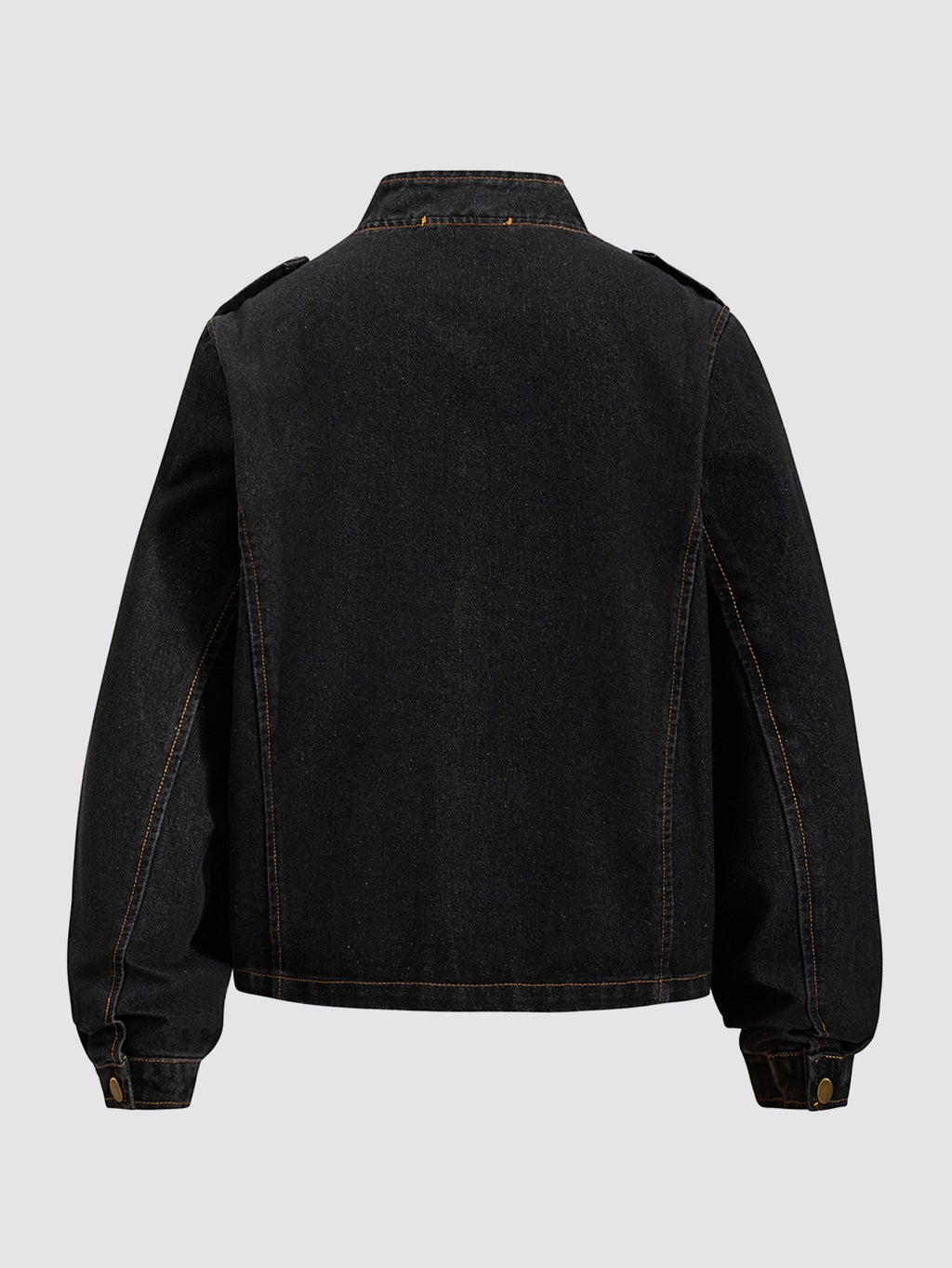 Men's Washed Denim Military Jacket with Stand Collar