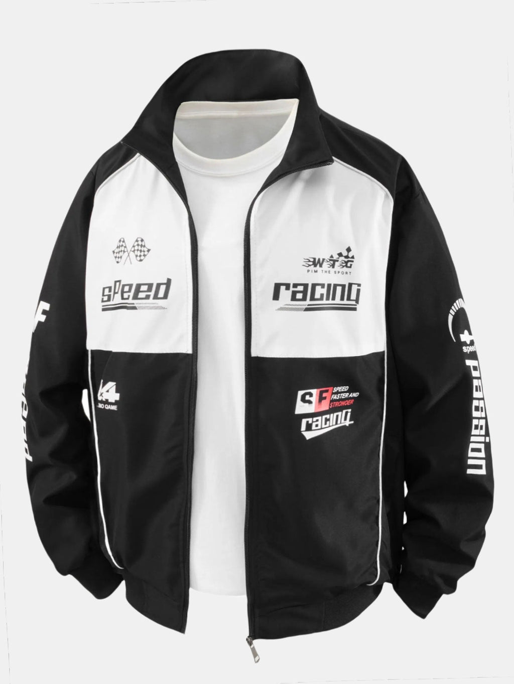 Men's Printed Racing Track Jacket with Full Zip