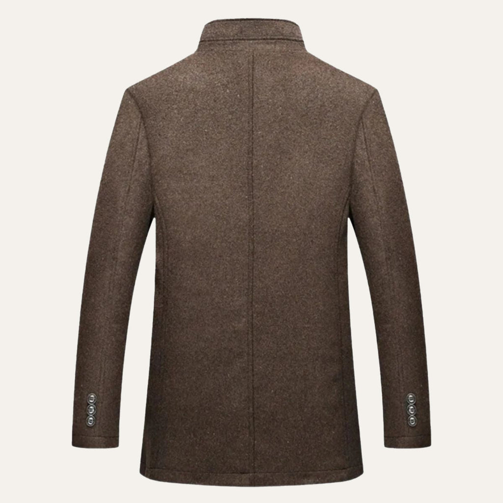 Men's Classic Wool-Blend Overcoat – Structured Collar, Button Front