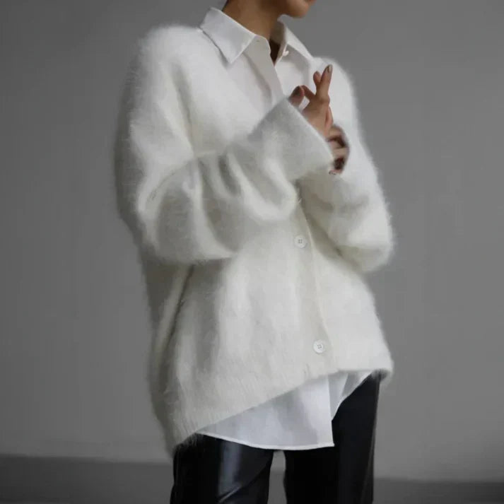 Women's Button-front Cardigan with V-neck – Light Grey