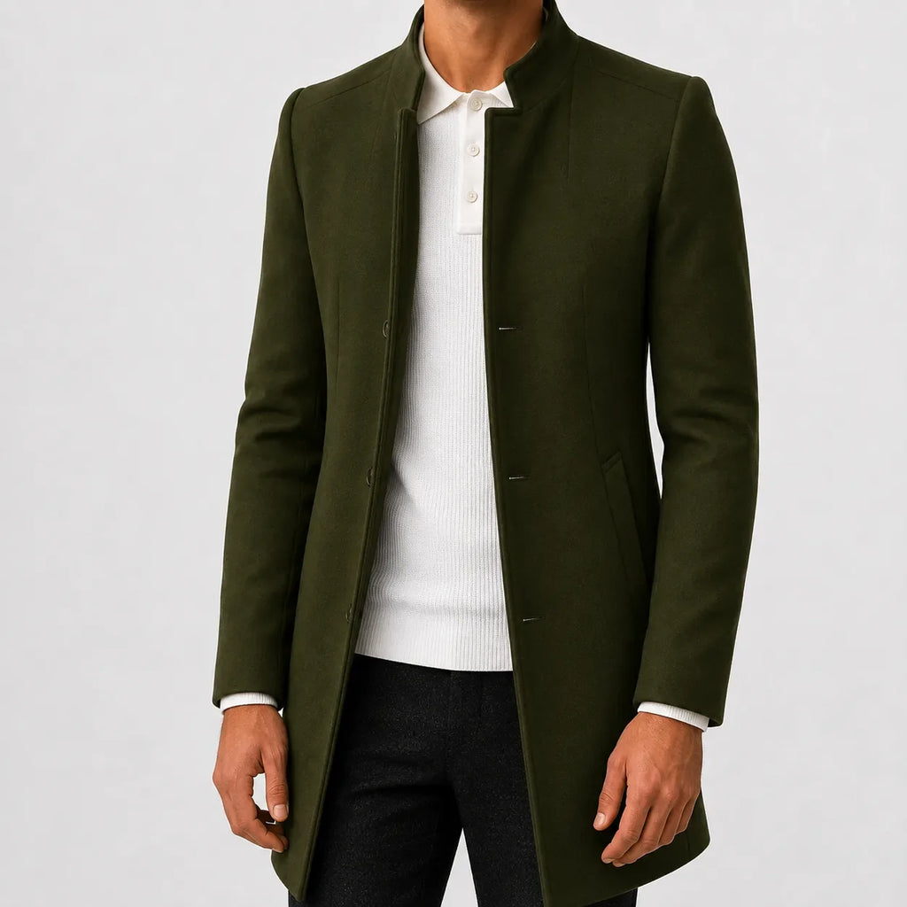 Men's Slim-fit Trench Coat with Mandarin Collar