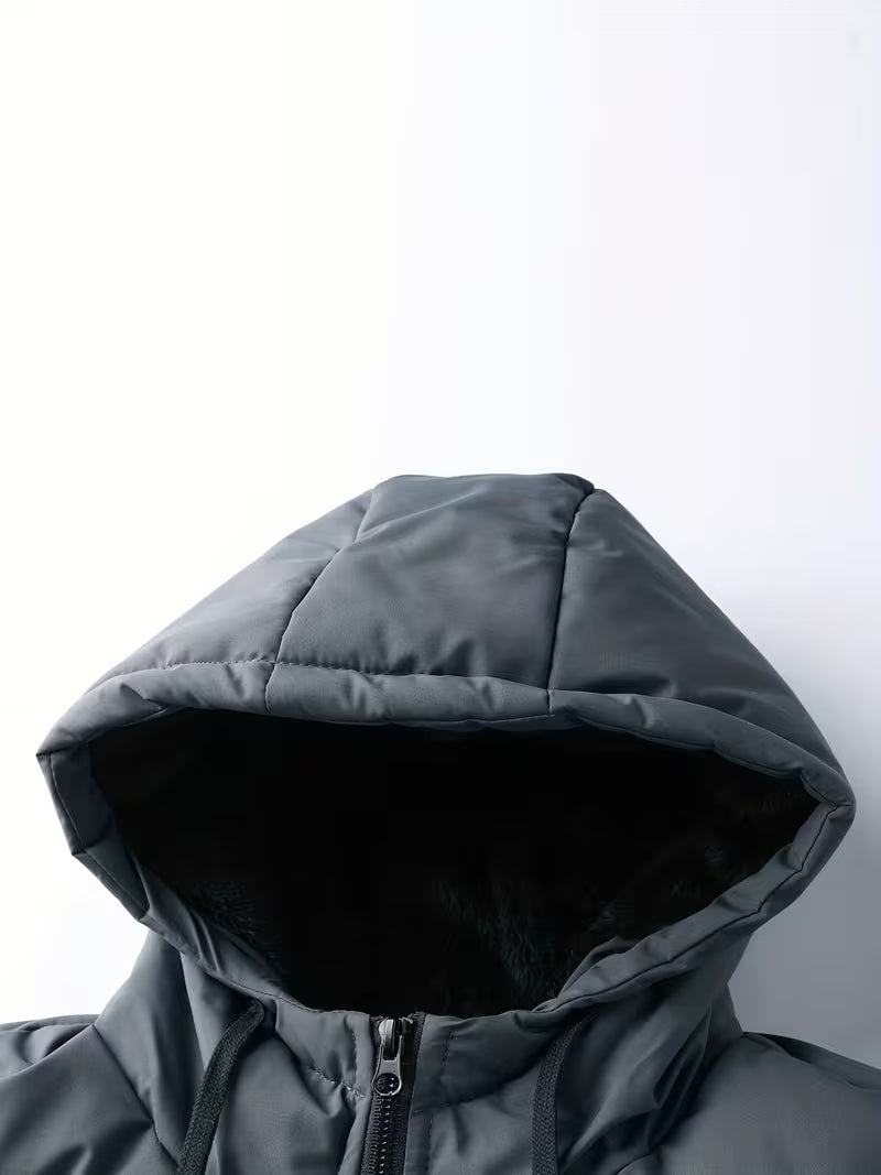 Men's Quilted Jacket with Hood and Fleece Lining