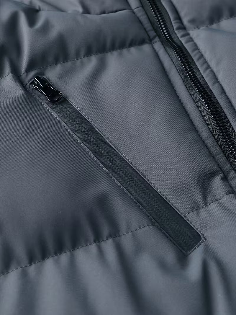 Men's Quilted Jacket with Hood and Fleece Lining