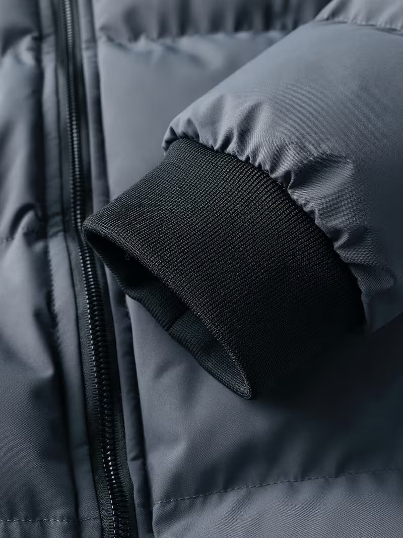 Men's Quilted Jacket with Hood and Fleece Lining