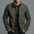 Men's Vintage Zip Jacket with Stand Collar and Zipped Chest Pockets