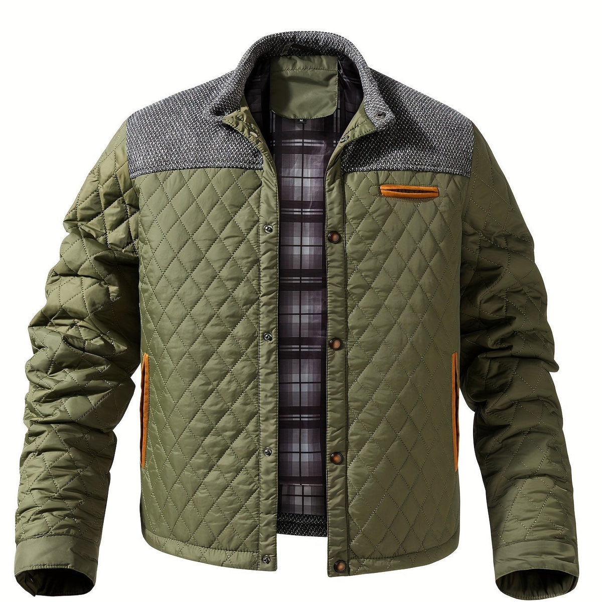 Men's Quilted Jacket – Knitted-Panel Stand-Collar Layer