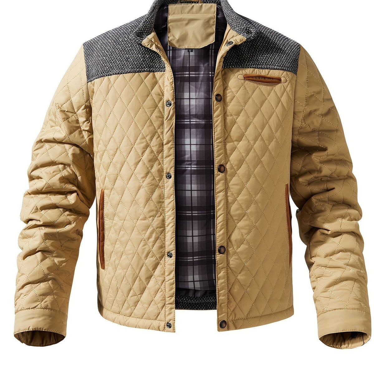 Men's Quilted Jacket – Knitted-Panel Stand-Collar Layer