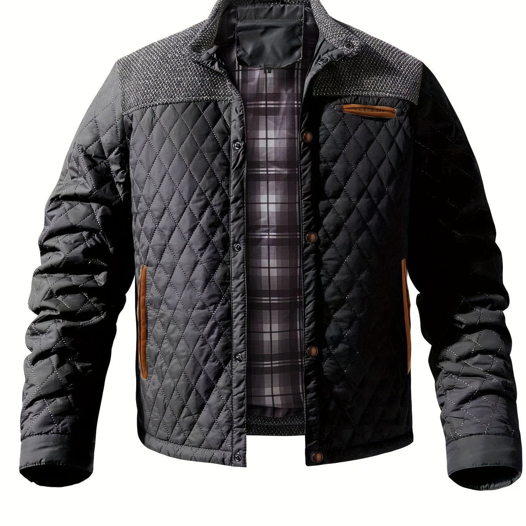 Men's Quilted Jacket – Knitted-Panel Stand-Collar Layer