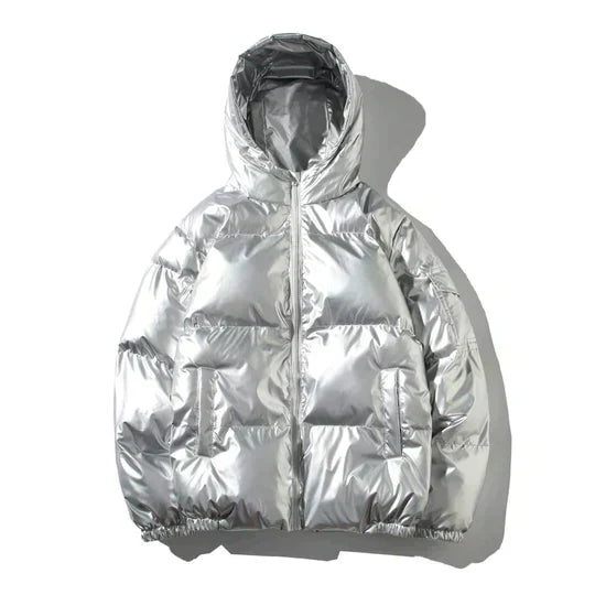 Men's Metallic Hooded Puffer Jacket – Windproof Waterproof Winter Layer