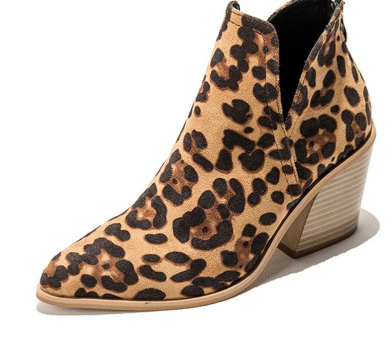 Omen's Heeled Cowboy Ankle Boots – Printed Block-Heel Western Style