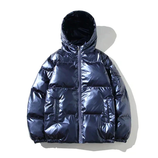 Men's Metallic Hooded Puffer Jacket – Windproof Waterproof Winter Layer