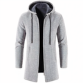Men's Textured Hooded Long Jacket – Streamlined Zip-Up Layer