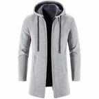 Men's Textured Hooded Long Jacket – Streamlined Zip-Up Layer
