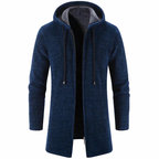 Men's Textured Hooded Long Jacket – Streamlined Zip-Up Layer