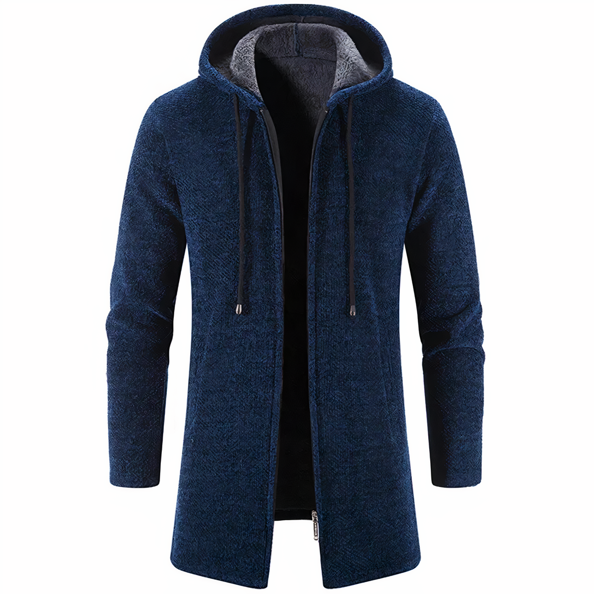 Men's Textured Hooded Long Jacket – Streamlined Zip-Up Layer