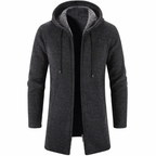 Men's Textured Hooded Long Jacket – Streamlined Zip-Up Layer