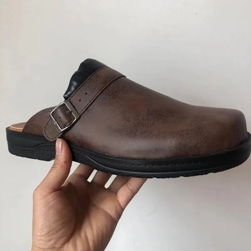 Men's Leather-Look Comfort Clogs with Arch Support