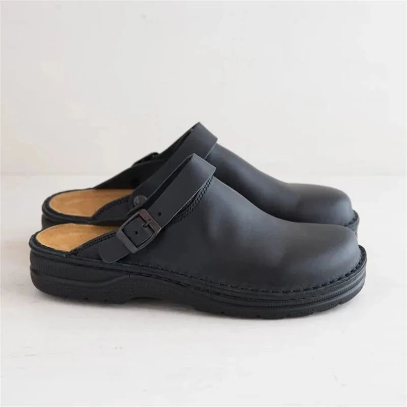 Men's Leather-Look Comfort Clogs with Arch Support