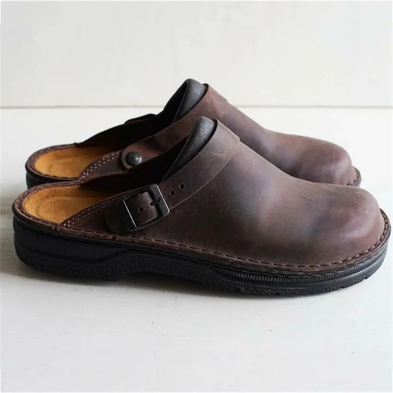 Men's Leather-Look Comfort Clogs with Arch Support