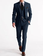 Men's Three-Piece Tweed-Style Suit with Pocket-Watch Chain