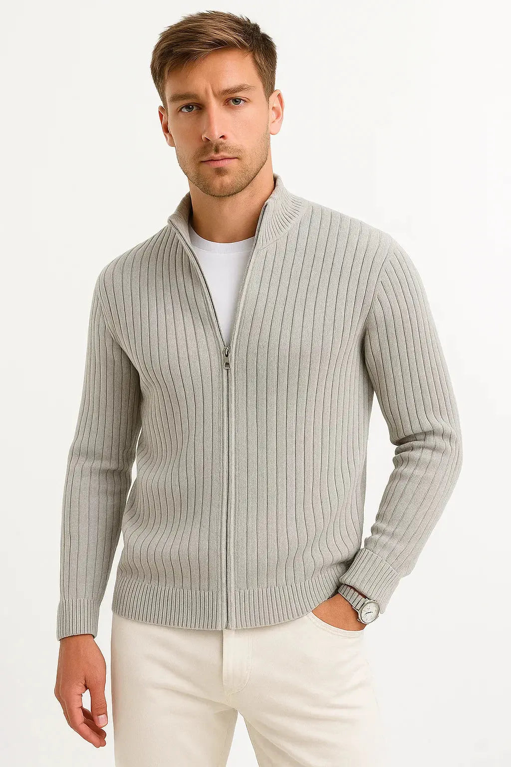 Men's Ribbed-Knit Cardigan – Lightweight Layering