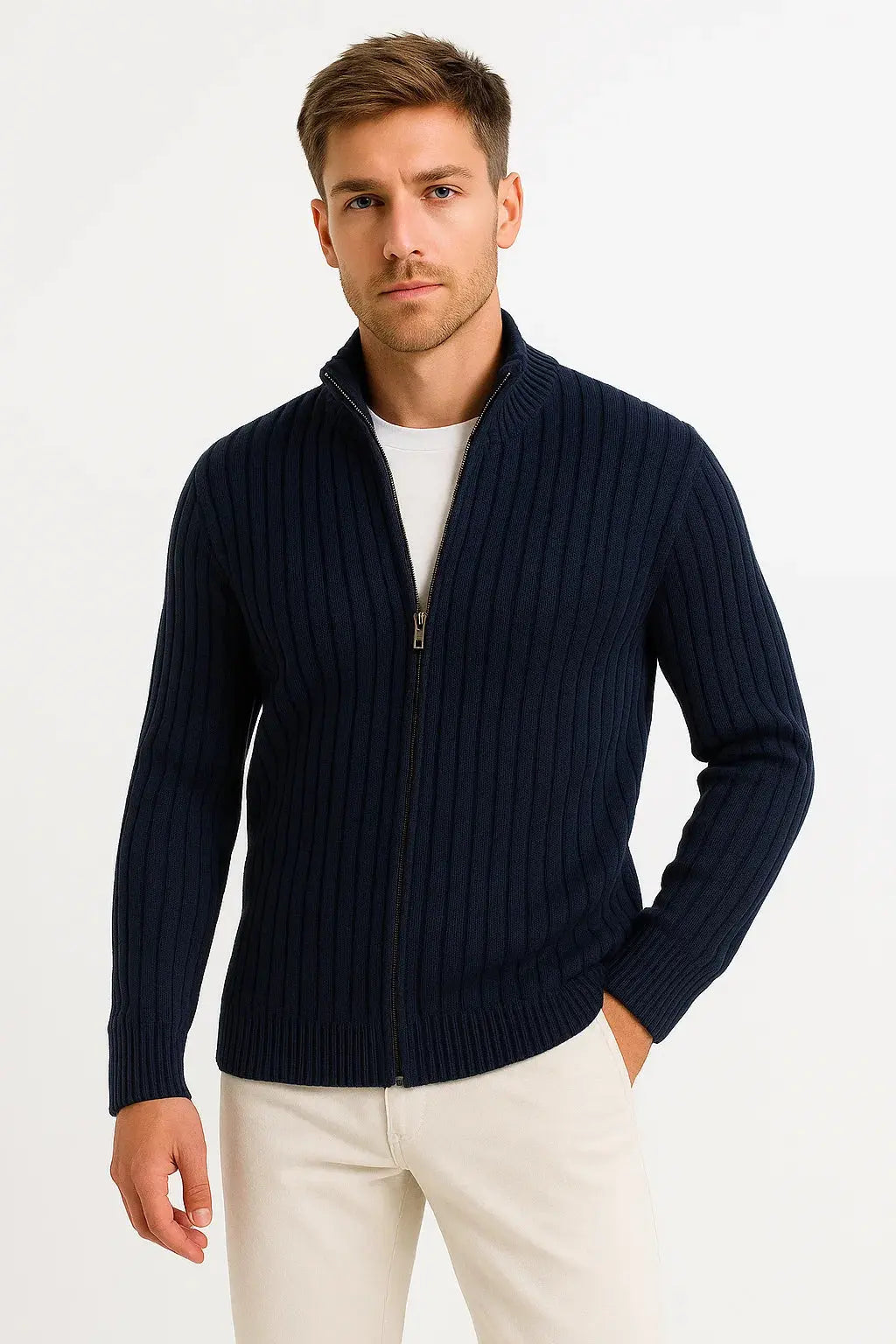 Men's Ribbed-Knit Cardigan – Lightweight Layering