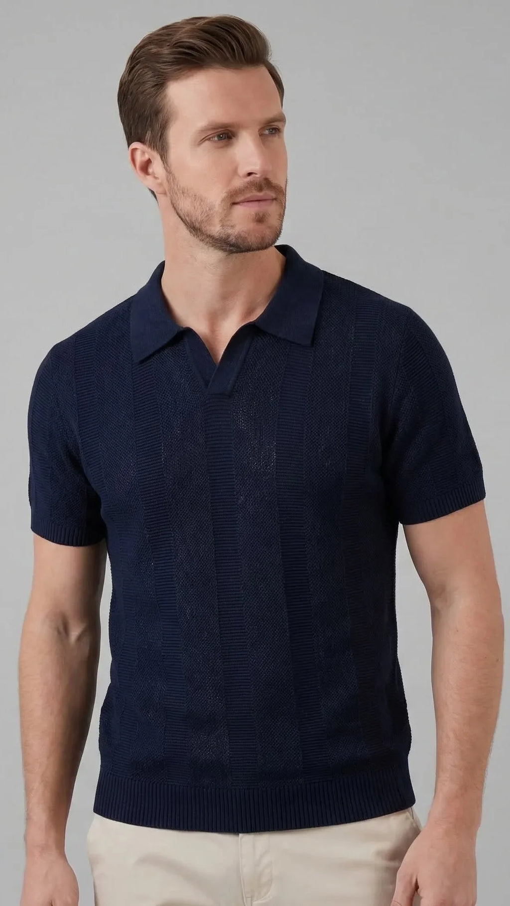 Men's Slim-fit Polo Shirt with V-Neck