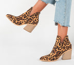 Omen's Heeled Cowboy Ankle Boots – Printed Block-Heel Western Style