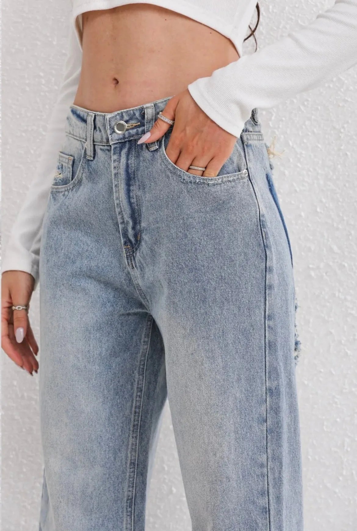 Women's Straight Leg Jeans with ripped details