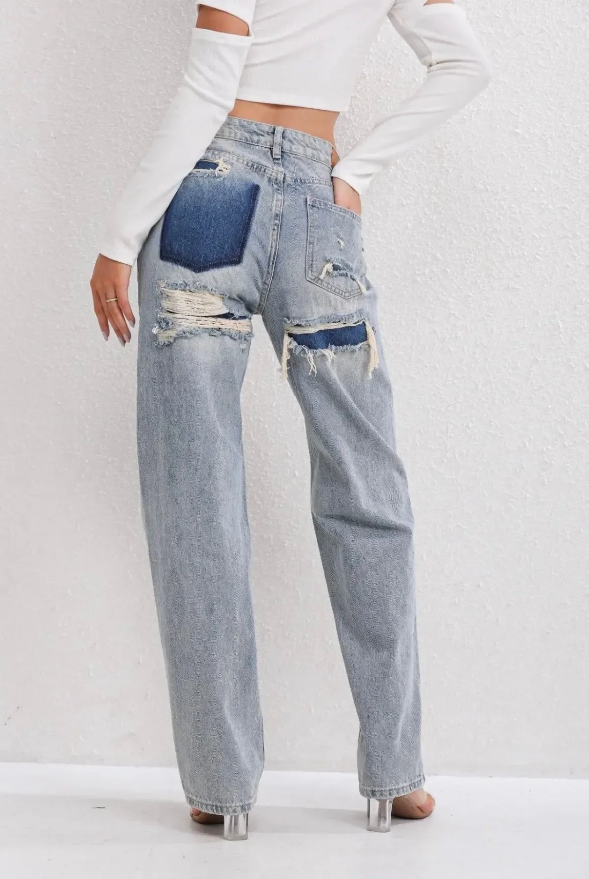 Women's Straight Leg Jeans with ripped details
