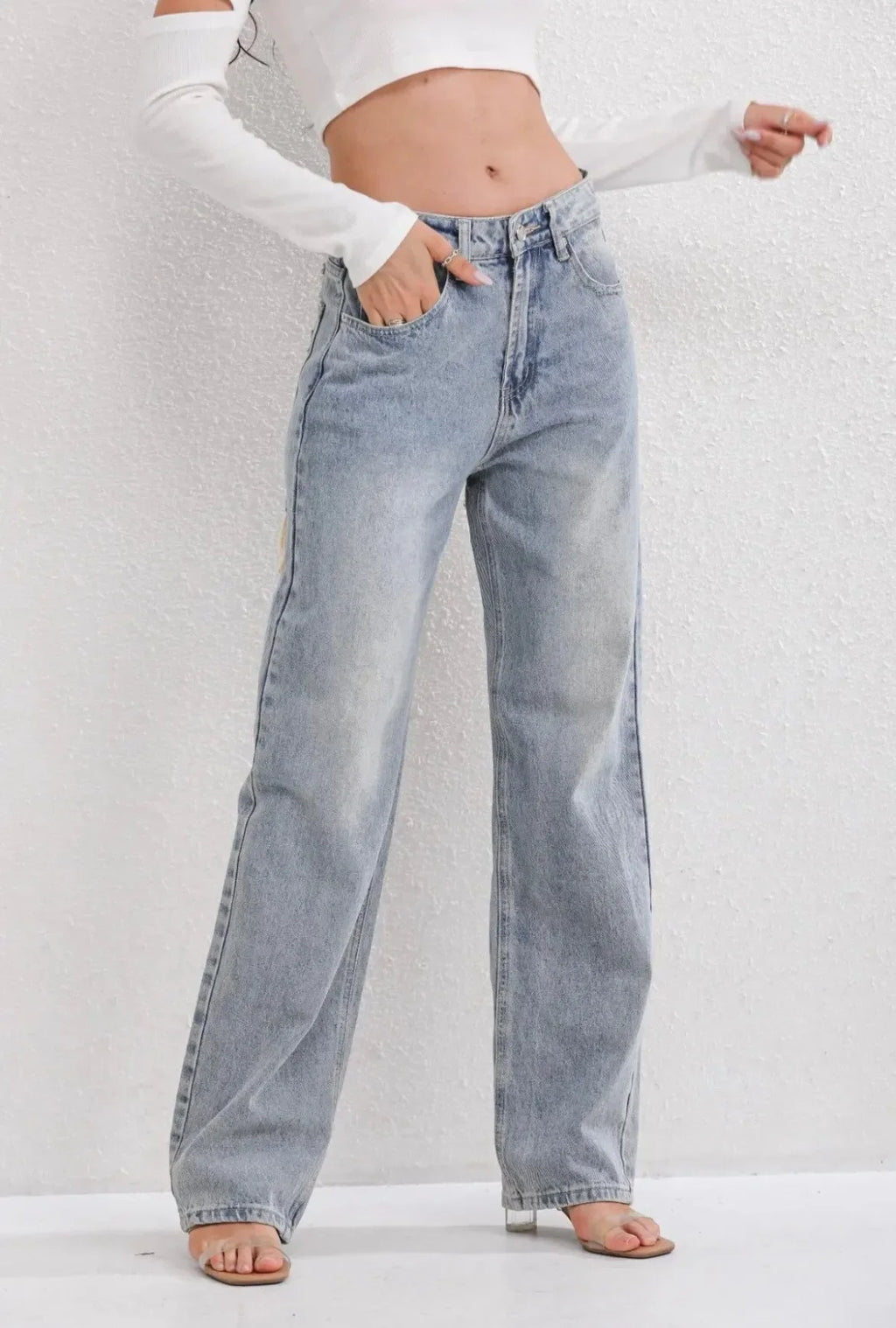Women's Straight Leg Jeans with ripped details
