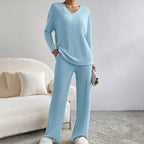 Women's Two-piece Trouser Lounge Set with V-neck and loose fit