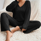 Women's Two-piece Trouser Lounge Set with V-neck and loose fit