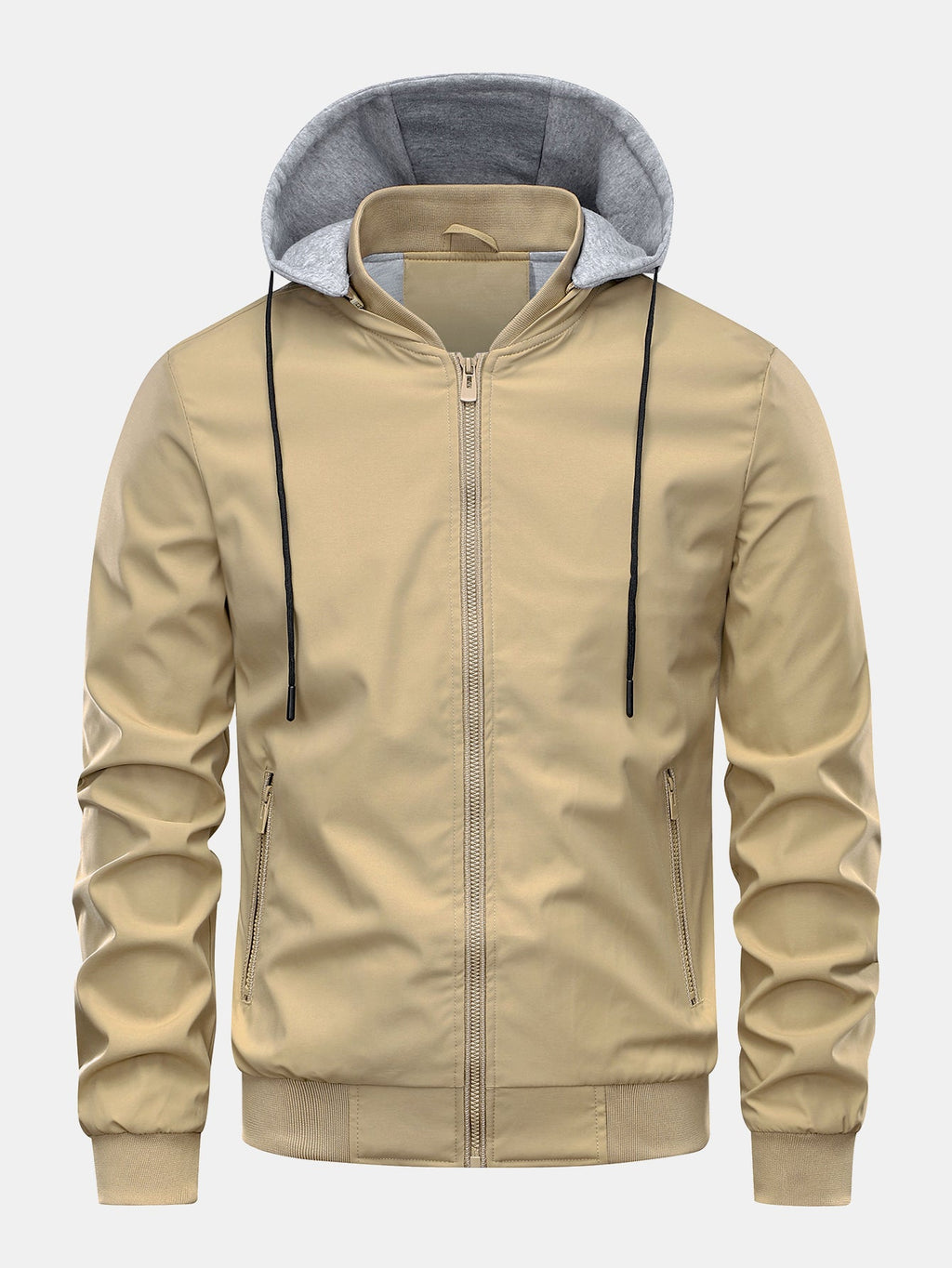 Men's Zip-Up Bomber Jacket with Detachable Hood