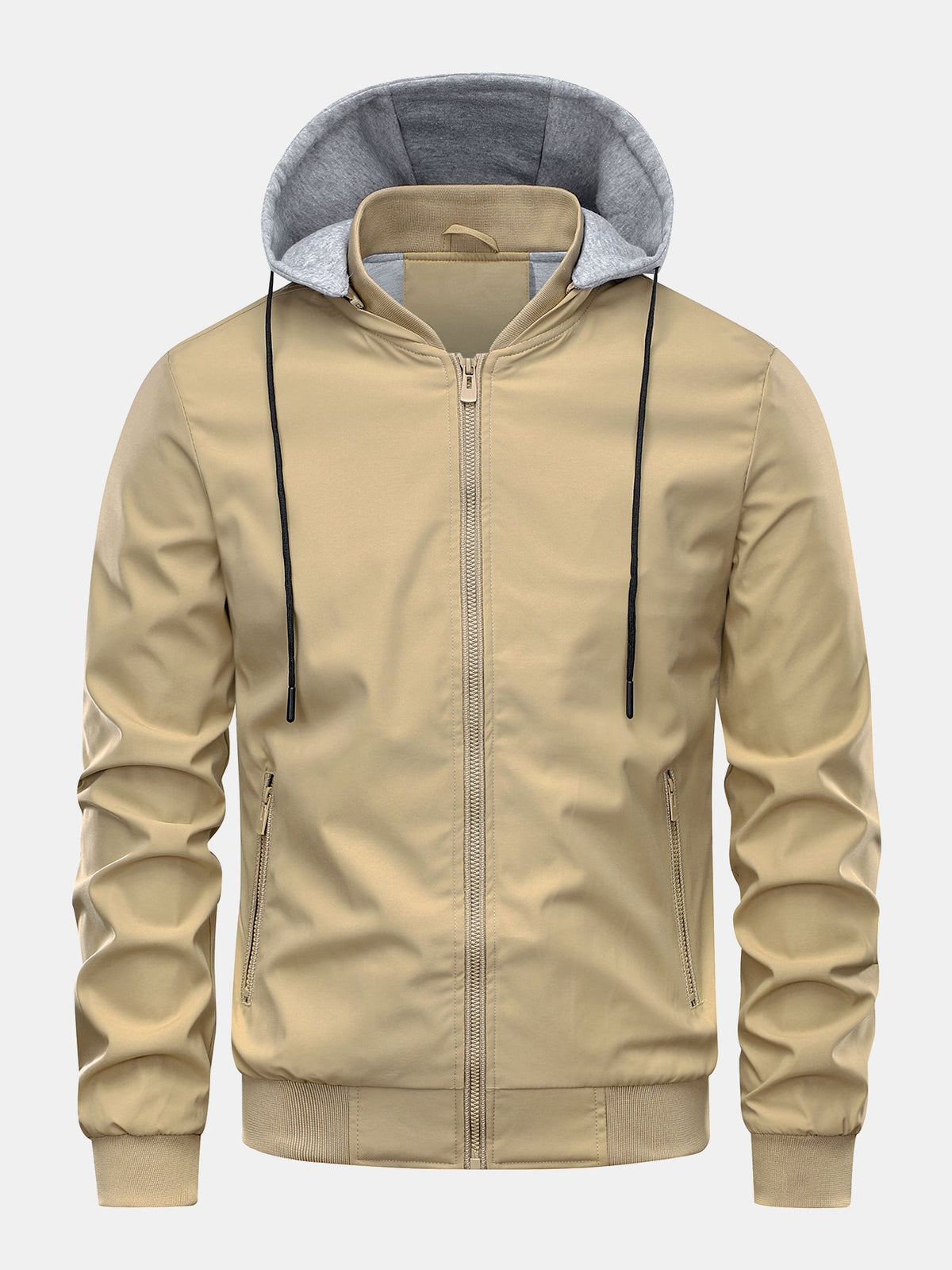 Men's Zip-Up Bomber Jacket with Detachable Hood