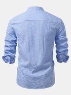 Men's Lightweight Stand Collar Co-Ord – Seersucker Shirt
