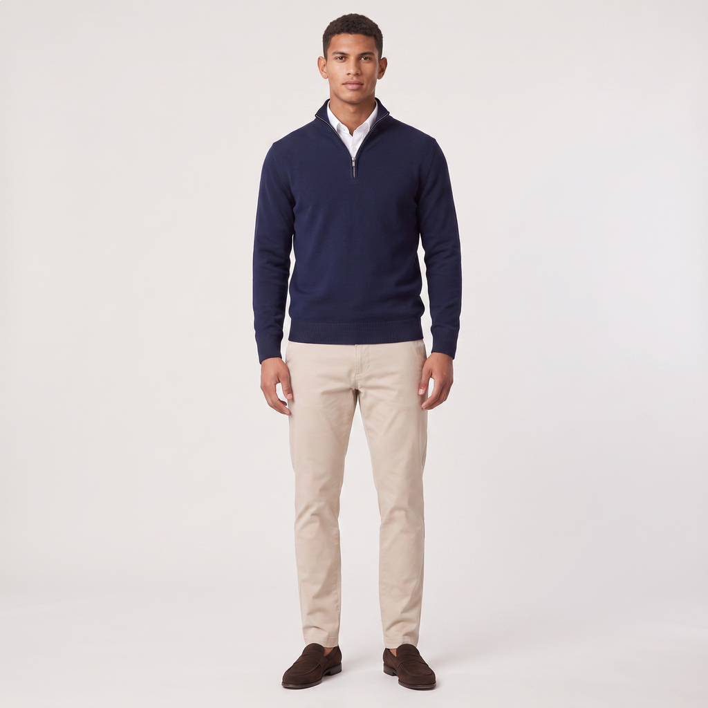 Men's Quarter-Zip Knit Jumper with Stand Collar