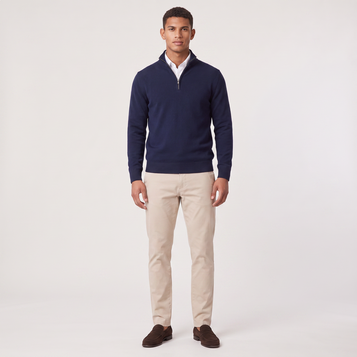 Men's Quarter-Zip Knit Jumper with Stand Collar