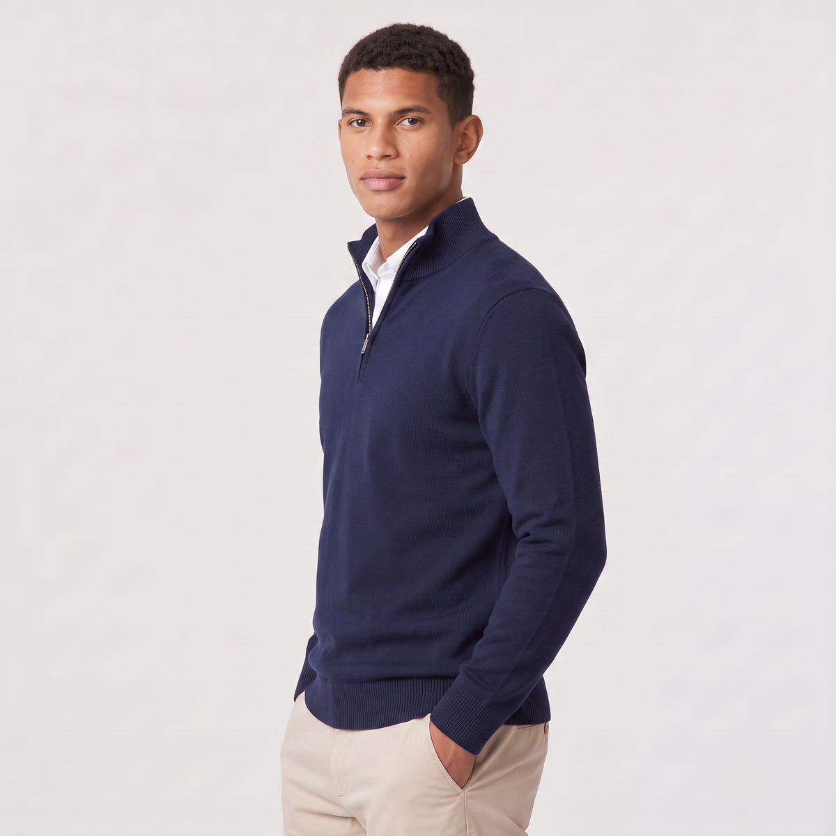 Men's Quarter-Zip Knit Jumper with Stand Collar