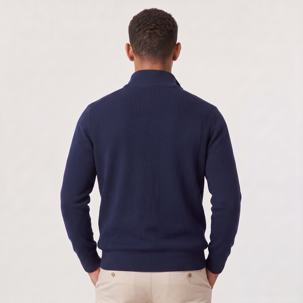 Men's Quarter-Zip Knit Jumper with Stand Collar